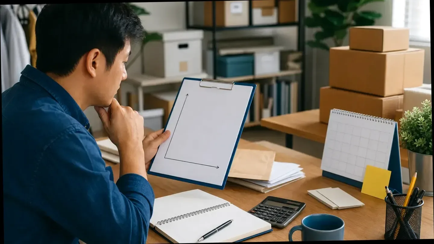 Zakelijke planning met documenten, rekenmachine en notities